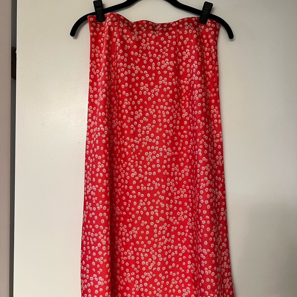 Floral Red Silk Skirt